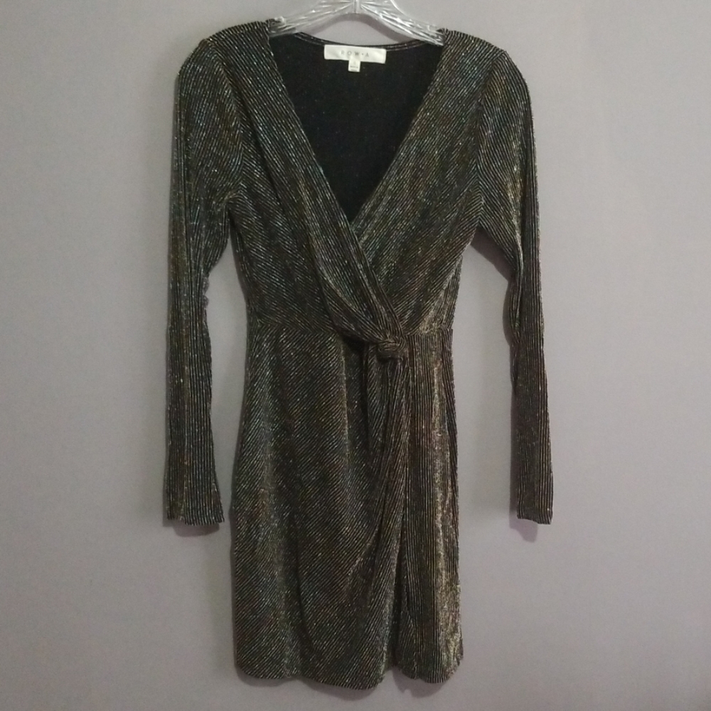 Row A Metallic Sheath Long Sleeve Dress